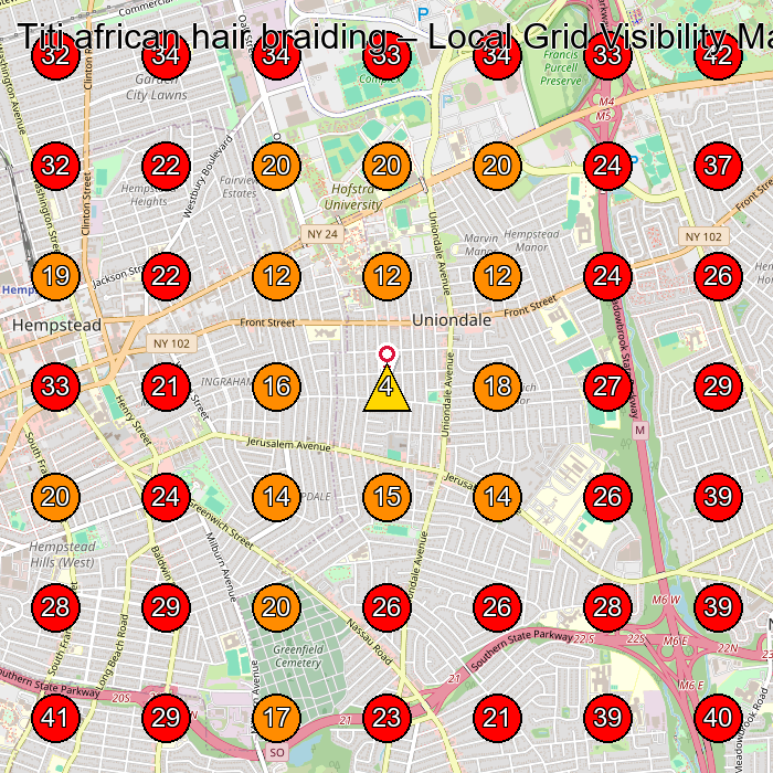 Titi african hair braiding GeoGrid visibility map for Beauty Salon in Uniondale